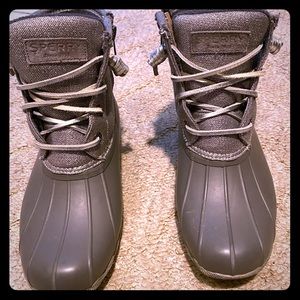 Grey Sperry Rain Boots. Size 6
